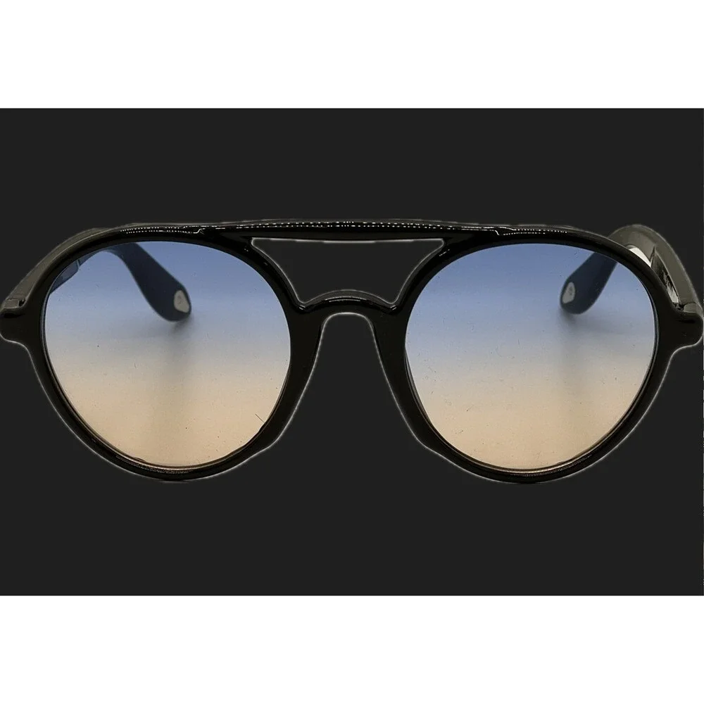 Round Sunglasses Blue Gradient Lens Black Frame Mens Fashion Trendy Lentes Gafas